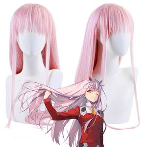 Synthetische pruiken Joy Beauty Hair Anime Darling in the Franxx 02 Zero Two Long Wig Cosplay Wig Role Play Pink Color Cos Wig 230113