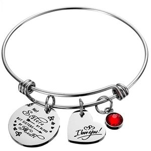 Charm-Armbänder „Not Sisters By Blood But Heart“-Geburtsstein-Armband, Freundschaftsgeschenke, „I Love You“, Schwester-Manschettenschmuck für Freunde