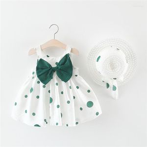 Mädchen Kleider Große Schleife Baby Kleid Schöne Sommer Säuglingskleidung Niedliche Punkte Ärmellose Baumwolle Kleinkind Sonnenhut Geboren Kleidung Set