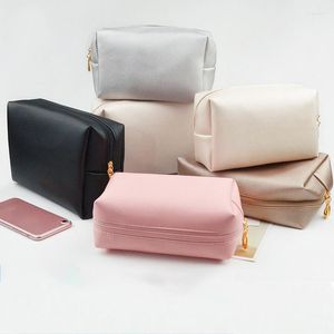 Cosmetic Bags Q Handbag PU Leather Pure Color Korean Style Portable Travel Bag Large Capacity Storage Organizer Toiletry Wash
