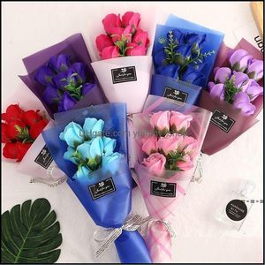 Flores decorativas grinaldas criativas 7 pequenos buquês de sabonete de simtação de flores de rosas para casamento Dia dos namorados Mães Professores Otfph