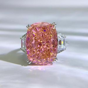 Кластерные кольца подушка вырезан 11 15 мм розово -бриллиантовое кольцо Real 925 Серебряное обручальное кольцо для женщин для женщин.