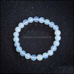 Perlenstränge Weißer Opal Mondstein Armband Stretchschnur Elastischer Edelstein Natürliche runde Perlen Erweiterbares Seil DIY Schmuck Frauen Drop De Otp3T