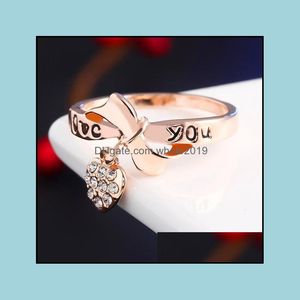 Solitaire Ring Pretty For Women Diamond Heart 18K Rose Gold Plated Cubic Zirconia Sapphire Gemstone Rings Wedding Set Drop Delivery J DHI1F