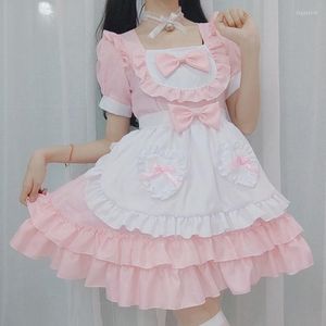 Abiti da festa Sweet Girl Kawaii Bow Lolita Dress Vintage Ruffles Puff Sleeve A-line The Maid Costume Cosplay Moda coreana giapponese