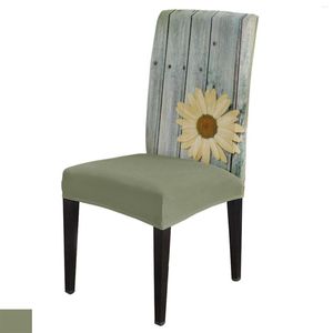 Chair Covers Vintage Wood Grain Daisy Dining Cover 4/6/8PCS Spandex Elastic Slipcover Case For Wedding El Banquet Room