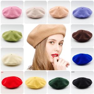 Berets Klassische Frauen Baskenmütze Französisch Künstler Warme Wolle Winter Beanie Hut Kappe Vintage Plain Hüte Einfarbig Elegante Dame Caps