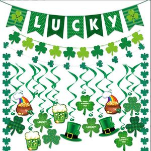 Decoração do dia de São Patrício Clover Clover Lucky Grass Irlandesa Bandeira pendurada Ornamento Happy Saint Patrick Irish Party Decoração