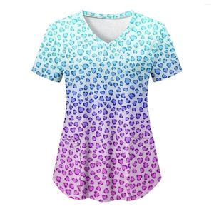 Camisetas femininas tee de beisebol feminino feminino moda casual v pescoço colorido leopardo impresso de mangas curtas de manga curta Dia dos namorados para homens