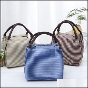 Lunch Bags Stripe Insation Bag Oxford Cloth Mticolor Thermal Cooler Waterproof Handbag Breakfast Box Portable Picnic Travel Food 503 Dh0Wu