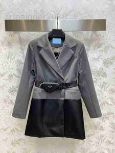 Vestido de moda de designer de jaquetas femininas com bolsa de cinto outono novo cintura alta entalhada com manga longa vestidos de blazer casual para mulheres rzhq