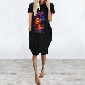 Abiti casual T-shirt oversize Donna Manica corta Baggy Midi Dress Tasche stampate moda Party 2023 Abbigliamento estivoCasual