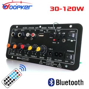 Amplifiers Woopker Bluetooth Audio Amplifier Board 120W Subwoofer Dual Microphone AMP Module for 4 ohms 8-12 inch Speaker 12/24V 110/220V 230113