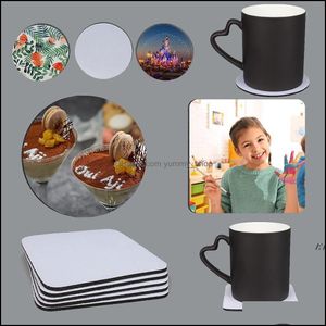 Mats Pads Sublimation Neoprene Blank Natural Rubber Coasters Transfer Printing Round Square Shape Cup Custom Diy Consumables Drop Ot8Ub