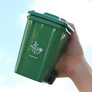 Mugs 1pc Creative Trash Can Water Cup 400ml Ceramic Coffee Mug with Lid High Value Gift Strange Cups Black Green 230113