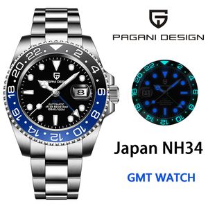 Relógios de pulso pagani design Japão NH34 GMT Men Watch Mechanical Sapphire Glass AR ARMATE AUTOMÁTICO PARA MEN REGOGIO MASCULINO 230113