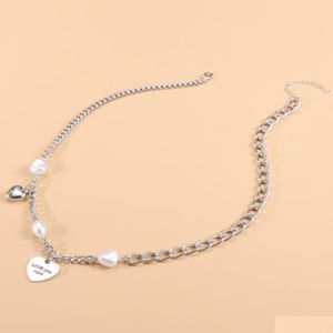 Pendant Necklaces Fashion Jewelry Vintage Hippop Faux Pearl Letter Lover Heart Necklace Women Choker Drop Delivery Pendants Dhkzj