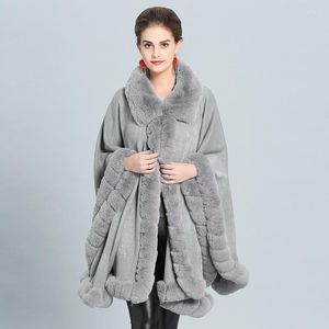 Kadın Kürk M Moda El İşçiliği Sahte Rex Coat Cape Kış Kış Büyük Uzun Örgü Kaşmir Şal Tam Trim Cloak Lapel Palto