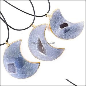 Pendant Necklaces Natural Agate Crystal Tooth Original Stone Peach Heart Star Moon Necklace Irregar Ore Top Drilled For Jewelry Maki Dhvrl