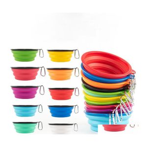 Dog Bowls Feeders 3501000Ml Large Collapsible Pet Folding Sile Outdoor Travel Portable Puppy Food Container Feeder Dish Bowl Drop Otsrm