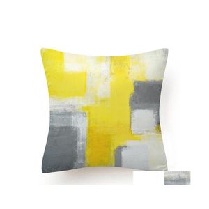 Cushion/Decorative Pillow 45X45Cm Abstract Oil Painting Geometric Decorative Cushions Case Yellow Blue Green Modern Art Pillowcase S Otvir