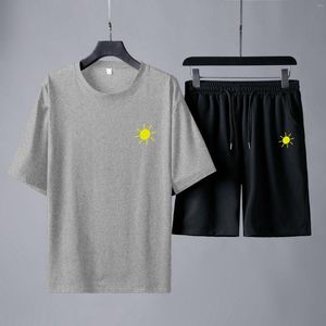 Herrespår herr set trendiga märke t short shorts kostym bomull man hajuku streetwear par kort ärm 2 bit unisex