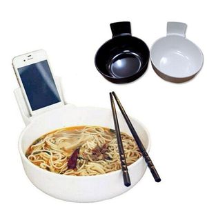 Bowls Creative Bowl With Cell Phone Holder For Mobile Users White Black Melamine 2L Large Size Ramen Tableware Za2668 Drop Delivery Dhqed