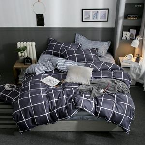 Conjuntos de roupas de cama simples treliça azul 3/4pcs capa de cama conjunto de desenhos animados edredom shilt adulto crianças meninos folhas de folhas