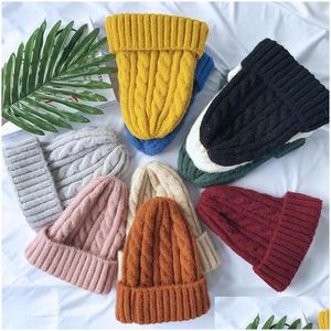 Gorro/crânio tampas outono inverno homens mulheres tricotar chapéu de cor sólida chapéus de tricô de malha de malhas de gorro Drop Deliver Acessórios de moda Lenços dhoij