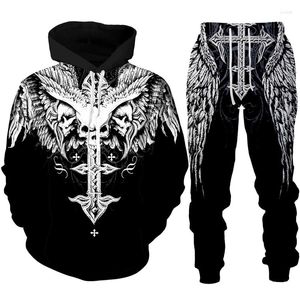 Men's Tracksuits Gothic Skull Tattoo 3D Capuz impresso/tracksuit Fashion Fashion Motrocycle Biker Sportswear Conjunto de moletom gráfico legal