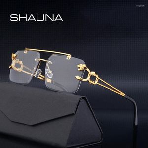 Solglasögon Shauna Fashion Metal Leopard Rimless Double Bridges Gradient Ocean Film Shades UV400