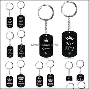 Nyckelringar Pretty Chains Beautifly Ring For Women Men Lovers Her King His Queen Crown Par Keychain Black Metal Crystal Drop Delive Dhoel