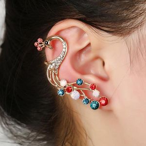 Backs Earrings 1pcs Right Left Ear Clip Fashion Colorful Peacock Earcuff Jewelry Golden On Cuffs For Women