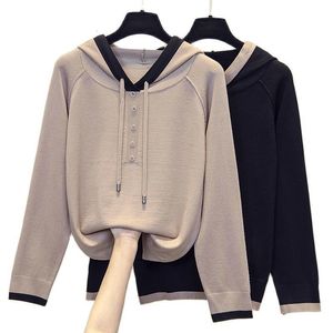 Maglioni da donna Felpe con cappuccio grigio nero Pullover di moda stile coreano per donna Maglioni da donna Top Camicetta Donna 230113