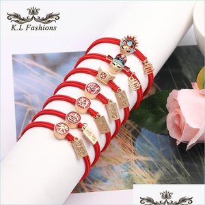 Hair Rubber Bands Chinese Style Women Girls Cute Ponytail Holder Rope Lucky Red Charm Bracelet Accessories Elastic Drop Delivery Jew Dh8Ut