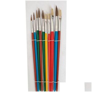 Malzubehör, professionelles Künstler-Pinsel-Set, 10 Stück, mit Aufbewahrungskoffer, inklusive runder und flacher Kunstpinsel, Hog Ponyand Drop D Dh39C