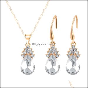 Orecchini Collana Set di gioielli per feste Goccia d'acqua e moda americana Serie oro Set di gioielli Consegna damigella d'onore Dhqg4