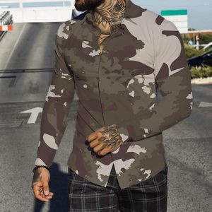 Mäns casual skjortor Autumn Men's Long Sleeve Shirt Lapel Fashion Camouflage Loose Single Breasted Bekväm överdimensionerad