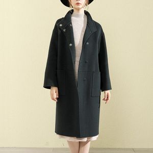 Kvinnors ullblandningar 2023 LQB PEACOAT Kvinnor Vinterkläder för kashmir Cape Coat