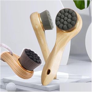 Makeup Brushes Wooden Handle Soft Face Cleansing Brush Exfoliator Facial Clean Pore Blackhead Skin Deep Beauty Toolmakeup Drop Deliv Dhfgt