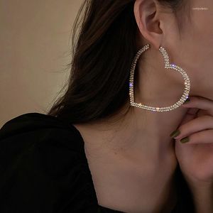 Hoop Earrings Shiny Zircon Heart-shaped Ladies Fashion Exaggerated Stylish Temperament Simple Earring Women's Jewelry