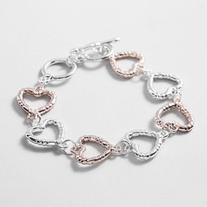 Charm Bracelets Amorcome Silver Color Hollow Heart Shape Thick Bangle Bracelet Simple Twisted Metal Link Chain Jewelry For Women Gift