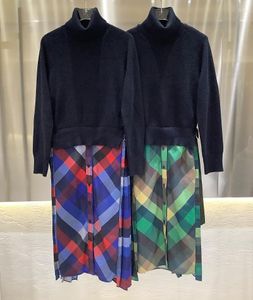 Sıradan Elbiseler Belktlenek Elbise 2023 Sonbahar Kış Yüksek Kaliteli Kadınlar Vintage Baskılar Patchwork Uzun Kollu Orta Biçim Sweater