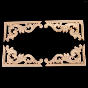 Decorative Figurines 4pcs 13x7cm Woodcarving Decal Corner Applique Frame Door Decorate Wall Furniture Wood Miniature Franch Hollow Flower