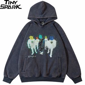 Herrtröjor tröjor män streetwear vintage blå tröja skugga målning grafisk höst harajuku hooded pullover hiphop hipster 230113