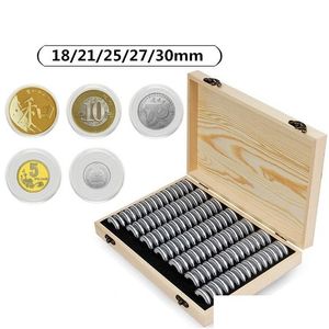 Caixas de armazenamento caixas de 100pcs/caixa de moeda de moeda ajust￡vel antioxidativo de madeira de coleta comemorativa de madeira cont￪iner com bloco de ajuste dh76u