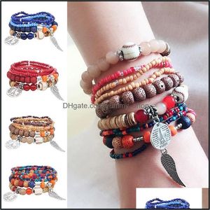 Beaded Bohemian Crystal Hand Tassel Bracelet Set For Women Colorf Stone Beadeds Bracelets Bangle Party Jewelry Drop Delivery Ot50Y