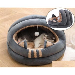 Mobili per letti per gatti Cuccia per animali Nido per cani con palla Cuccia Cuccia Semichiusa Caldo pile di corallo Gatti rimovibili Forniture per caverne Drop Deli Dhzlo