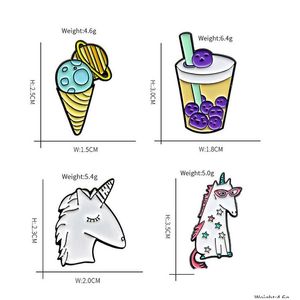 Pins Brooches Cute Cartoon Animal Set 4Pcs Star Bubble Tea Cone Ice Cream Badges For Girls Pin Jewelry Gift Drop Delivery Dhupt