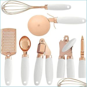 Other Kitchen Tools Gadget Set Copper Coated Stainless Steel Utensils Garlic Press Cheese Grater Whisk Peeler Kit Drop Delivery Home Dhqfm